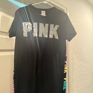 PINK Victoria's Secret Black Glitter Logo Kids T-Shirt
